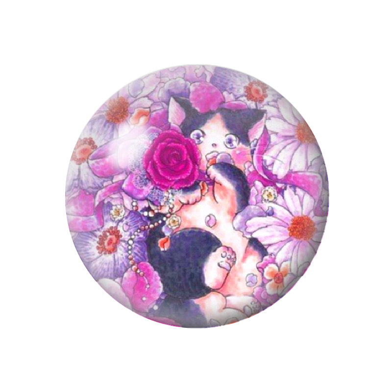 Cabochon en Verre Illustré Chat Fleuri 12 à 25mm