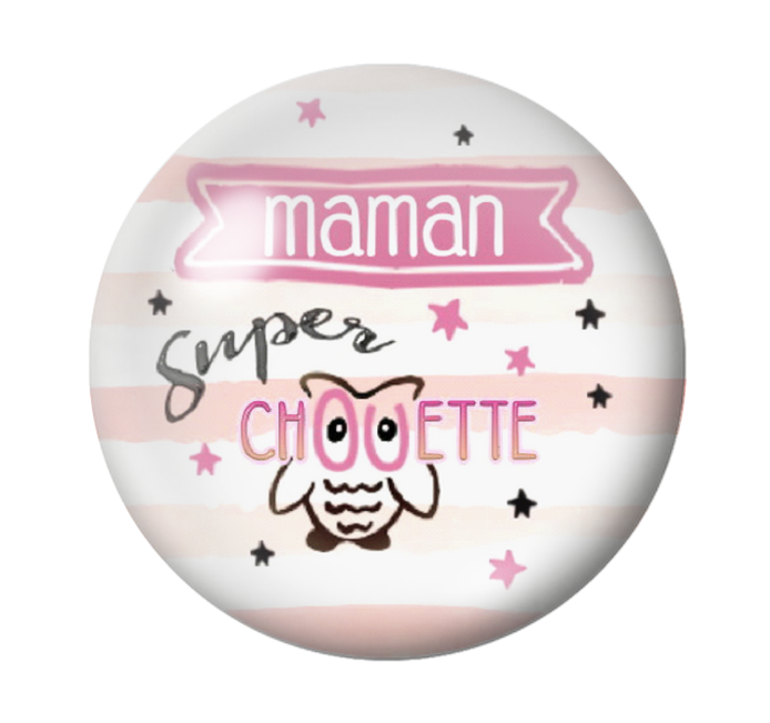 Cabochon en Verre Illustré Maman Super Chouette 12 à 25mm