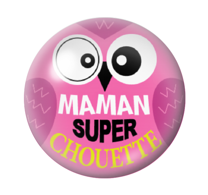 Cabochon en Verre Illustré Maman Super Chouette 12 à 25mm