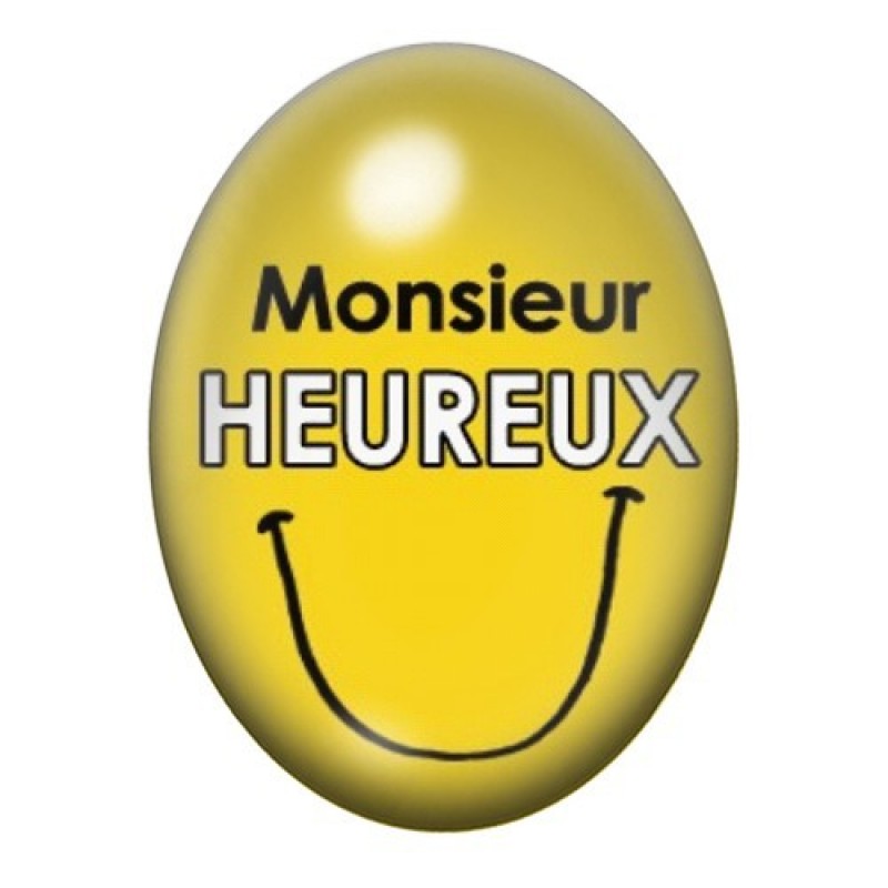 Cabochon en Verre Illustré Monsieur Heureux 13x18 ou 18x25mm