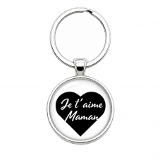 Porte-clé "Je t’aime Maman" Cœur Noir Cadeau Fête des Mères pour la Création de Bijoux Fantaisie - DIY