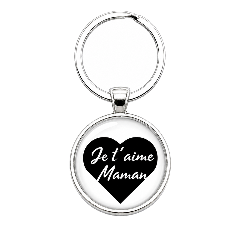 Porte-clé "Je t’aime Maman" Cœur Noir Cadeau Fête des Mères