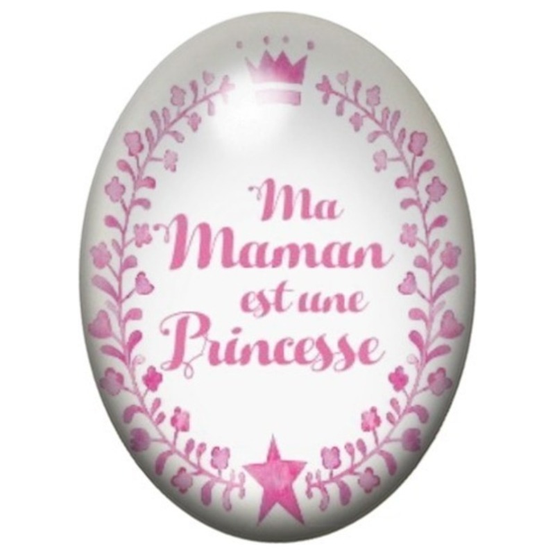 Cabochon en Verre Illustré Maman est une Princesse 13x18, 18x25 ou 30x40mm