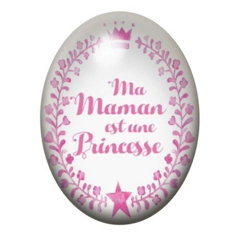 Cabochon en Verre Illustré "Maman Princesse" 13x18, 18x25 ou 30x40mm