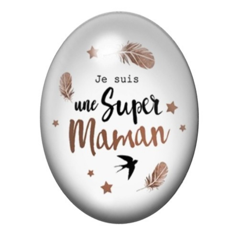 Cabochon en Verre Illustré "Super Maman" 13x18 ou 18x25mm