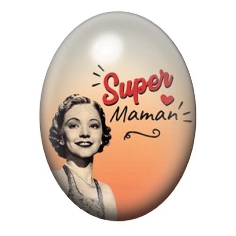 Cabochon en Verre Illustré "Super Maman" 13x18 ou 18x25mm