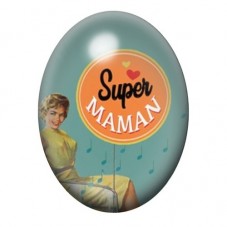 Cabochon en Verre Illustré "Super Maman" 13x18 ou 18x25mm