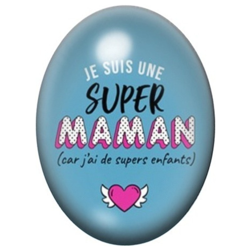 Cabochon en Verre Illustré Super Maman au Cœur Ailé 13x18 ou 18x25mm