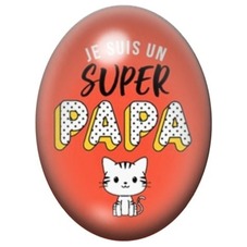 Cabochon en Verre Illustré Super Papa au Petit Chat 13x18 ou 18x25mm pour la création de bijoux fantaisie - DIY