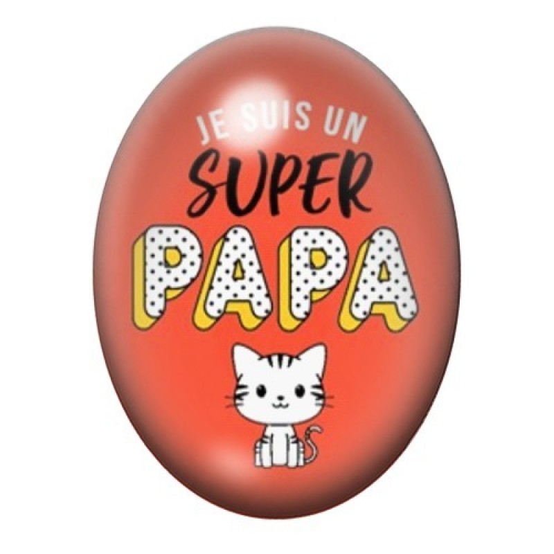 Cabochon en Verre Illustré "Super Papa" 13x18 ou 18x25mm