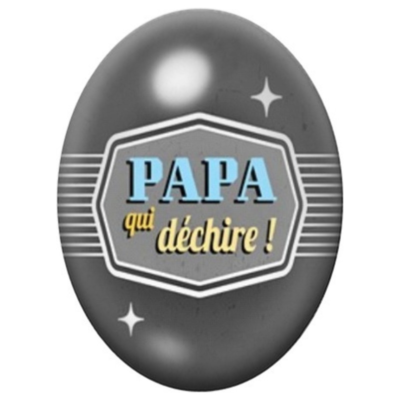 Cabochon en Verre Illustré Papa qui Déchire Emblème Noir 13x18 ou 18x25mm