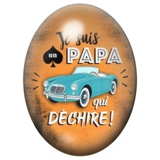 Cabochon en Verre Illustré Papa qui Déchire Voiture Vintage 13x18 ou 18x25mm pour la création de bijoux fantaisie - DIY