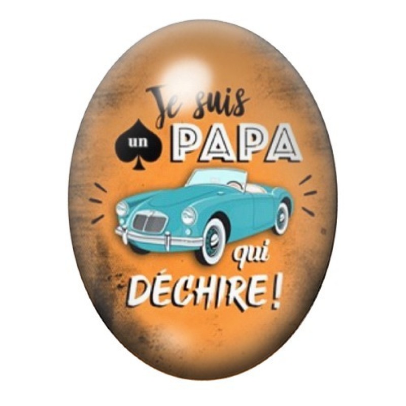 Cabochon en Verre Illustré "Papa qui Déchire" 13x18 ou 18x25mm
