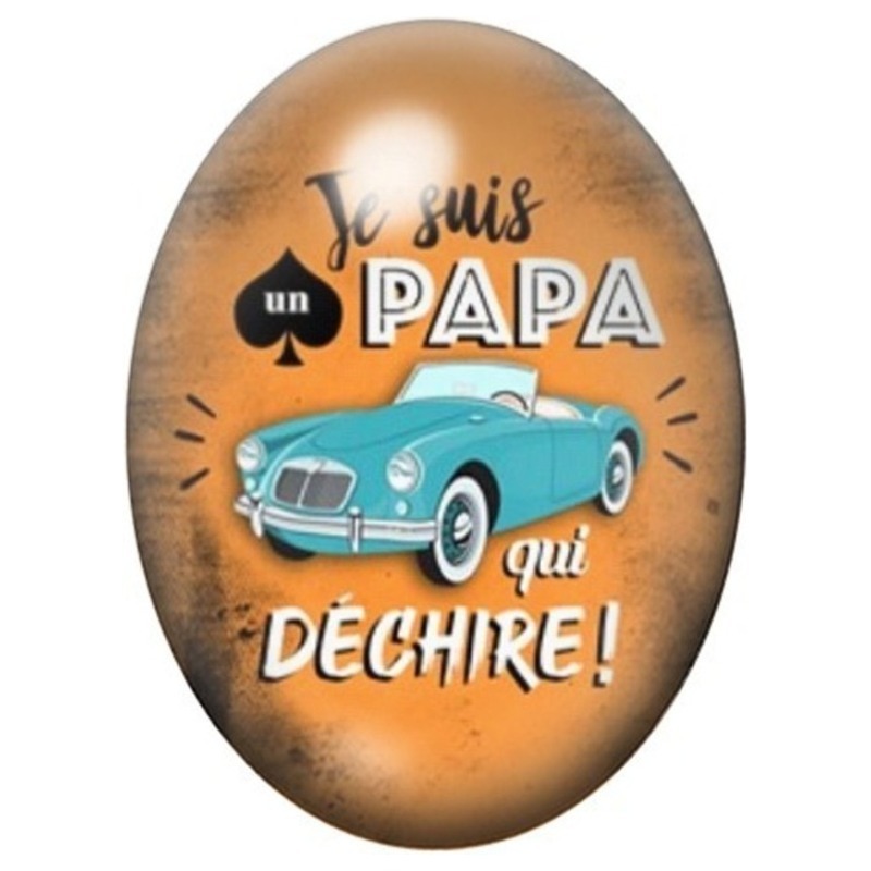 Cabochon en Verre Illustré Papa qui Déchire Voiture Vintage 13x18 ou 18x25mm
