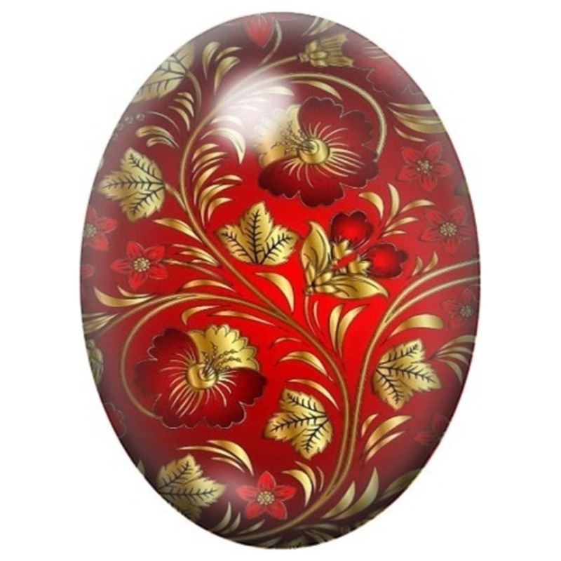 Cabochon en Verre Illustré Feuillage Doré sur Fond Rouge 13x18, 18x25 ou 30x40mm