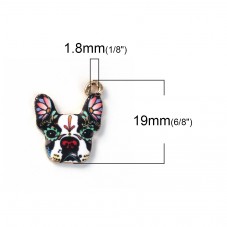 2 Breloques Chien Bouledogue en Émail Métal Doré 19x16mm