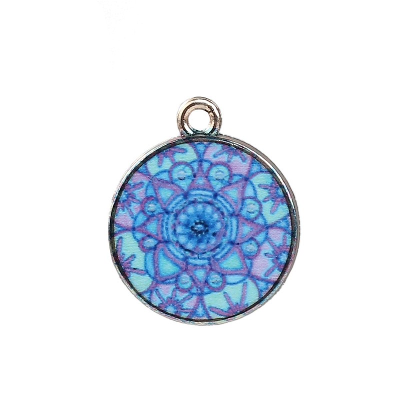 Breloque Médaille Mandala en Émail Métal Doré 21x13mm