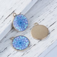Breloque Médaille Mandala en Émail Métal Doré 21x13mm