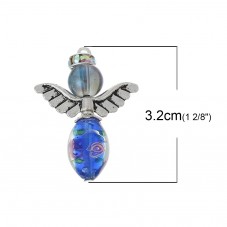 5 Breloques Ange de Noël Argenté avec Perle en Verre 32x24mm