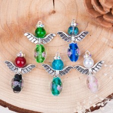 5 Breloques Ange de Noël Argenté avec Perle en Verre 32x24mm