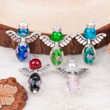 5 Breloques Ange de Noël Argenté avec Perle en Verre 32x24mm