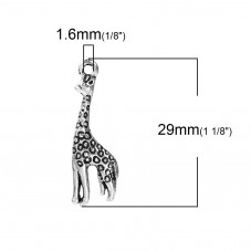 5 Breloques Girafe Argentée 29x9mm