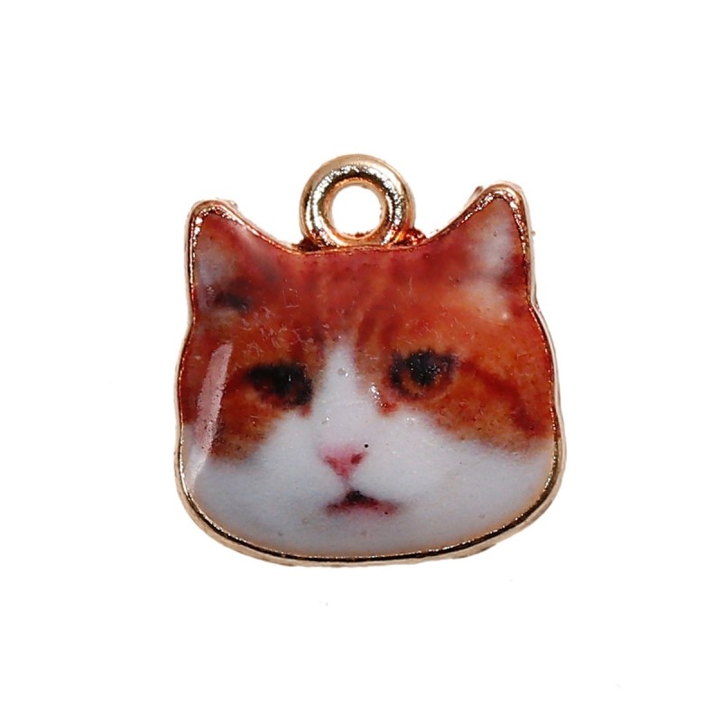 2 Breloques Bouille de Chat en Époxy Métal Doré 13mm