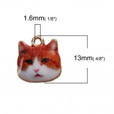 2 Breloques Bouille de Chat en Époxy Métal Doré 13mm
