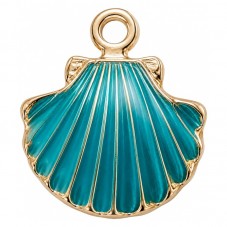 2 Breloques Coquillage Émaillé Bleu/Vert Métal Doré 18x15mm pour la Création de Bijoux Fantaisie - DIY