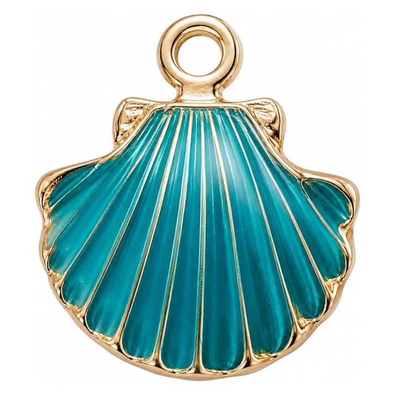 2 Breloques Coquillage Émaillé Bleu/Vert Métal Doré 18x15mm