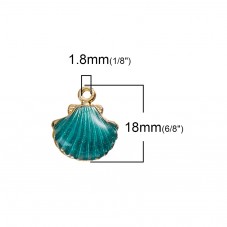 2 Breloques Coquillage Émaillé Bleu/Vert Métal Doré 18x15mm