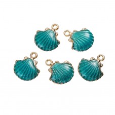 2 Breloques Coquillage Émaillé Bleu/Vert Métal Doré 18x15mm