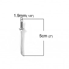 4 Breloques Sabre Katana Argenté 50x8mm