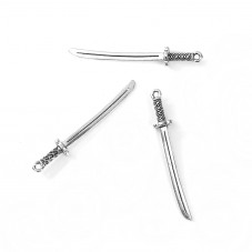 4 Breloques Sabre Katana Argenté 50x8mm