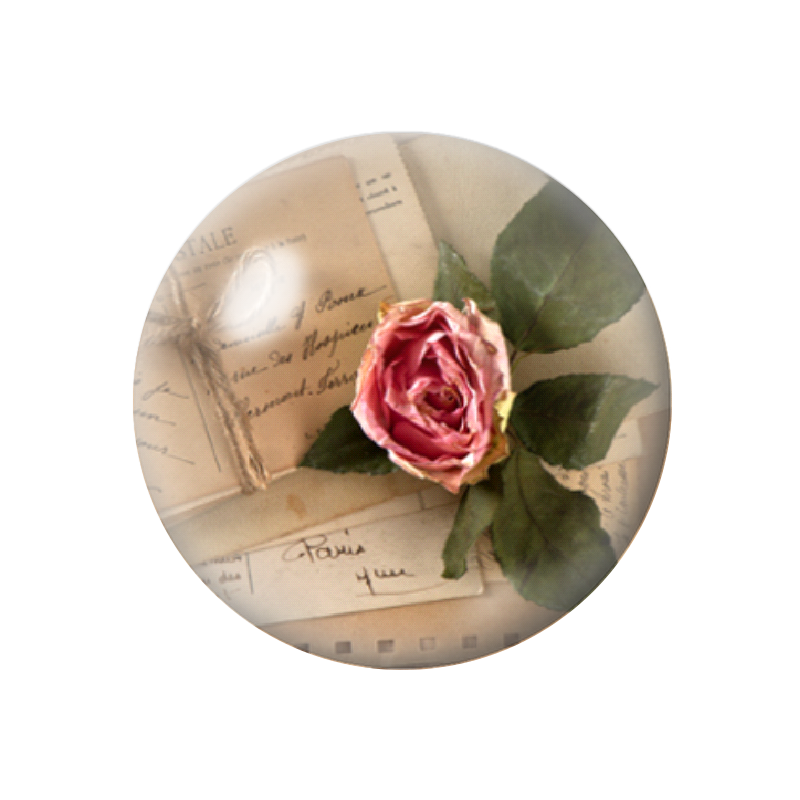 Cabochon en Verre Illustré Fleurs Roses 12 à 25mm