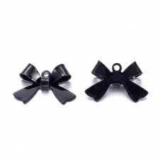 2 Breloques Noeud Noir Émail 10.5x15mm