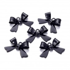 2 Breloques Noeud Noir Émail 10.5x15mm