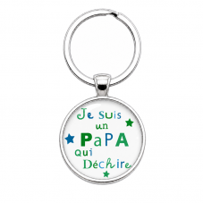 Porte-clé "Papa qui Déchire" Vert et Bleu Cadeau Fête des Pères pour la Création de Bijoux Fantaisie - DIY