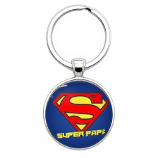 Porte-clé "Super Papa" Emblème Cadeau Fête des Pères pour la Création de Bijoux Fantaisie - DIY