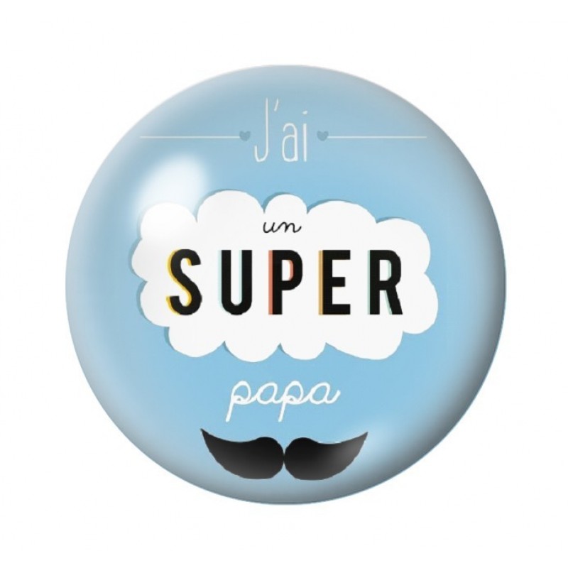 Cabochon en Verre Illustré "Super Papa" 12 à 25mm