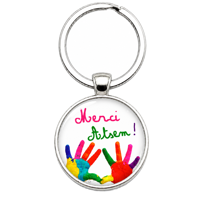 Porte-clé "Merci Atsem" Mains Colorées Cadeau de Fin d’Année