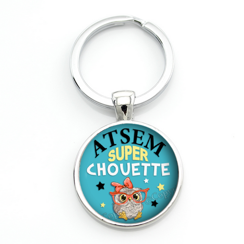 Porte-clé "Atsem Super Chouette" Cadeau de Fin d'Année d’École