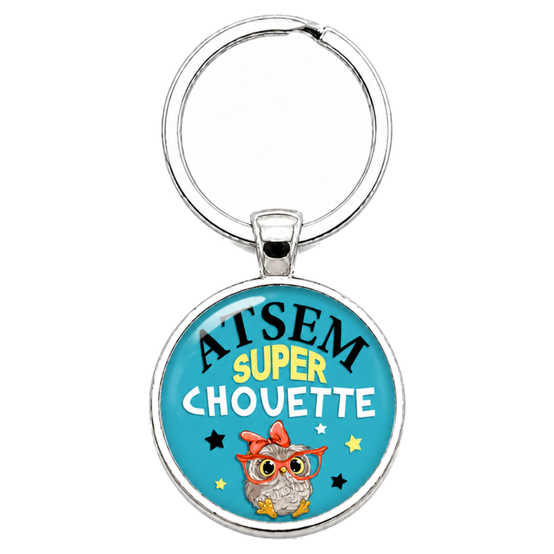Porte-clé "Atsem Super Chouette" Turquoise Cadeau de Fin d’Année