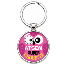 Porte-clé "Atsem Super Chouette" Hibou Rose Cadeau de Fin d’Année pour la Création de Bijoux Fantaisie - DIY