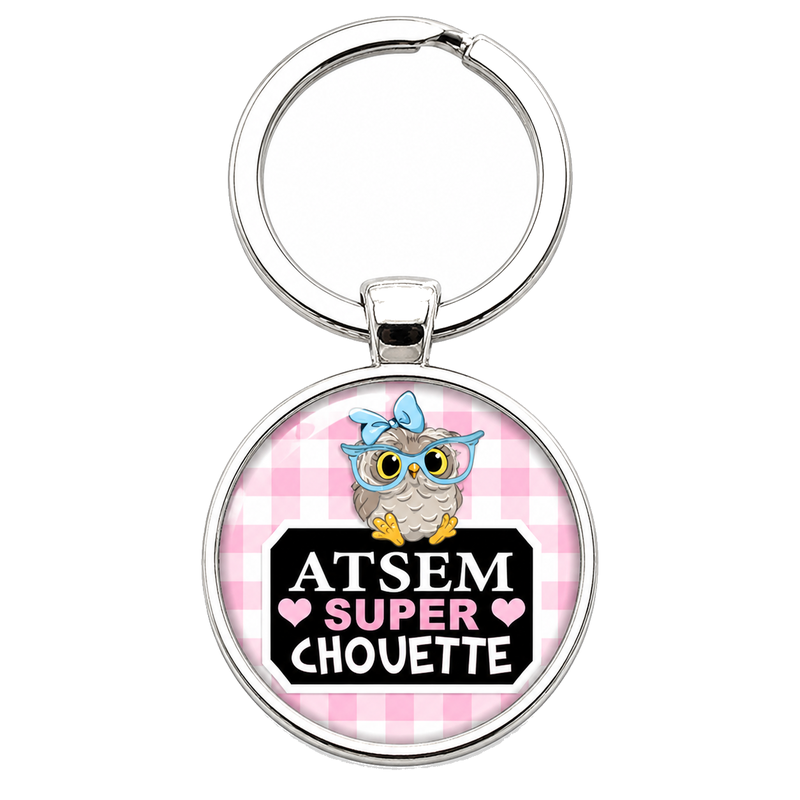 Porte-clé "Atsem Super Chouette" Vichy Cadeau de Fin d’Année