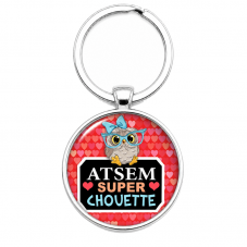 Porte-clé "Atsem Super Chouette" Rouge Cadeau de Fin d’Année pour la Création de Bijoux Fantaisie - DIY