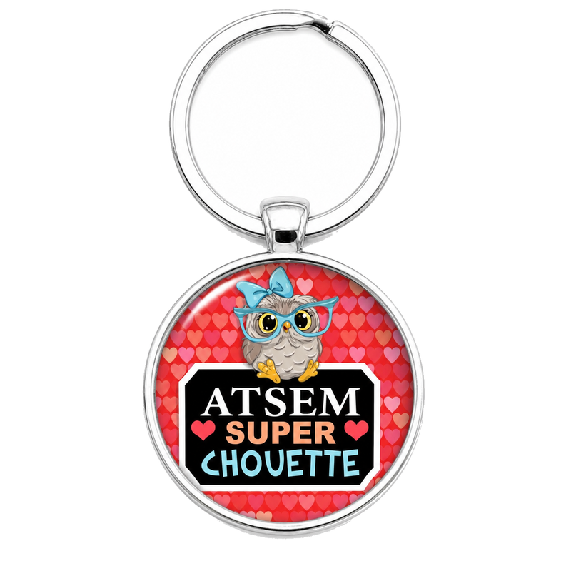 Porte-clé "Atsem Super Chouette" Rouge Cadeau de Fin d’Année