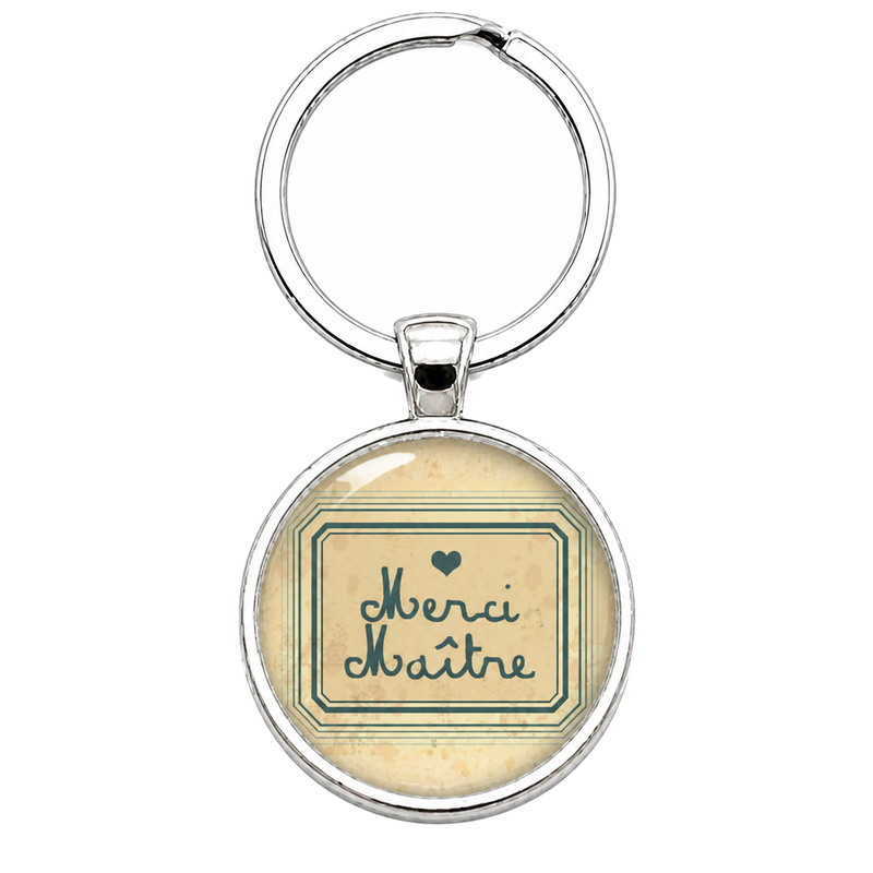Porte-clé "Merci Maître" Étiquette Vintage Cadeau de Fin d’Année d’École