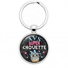 Porte-clé "AVS Super Chouette" Noir Cadeau de Fin d’Année d’École pour la Création de Bijoux Fantaisie - DIY