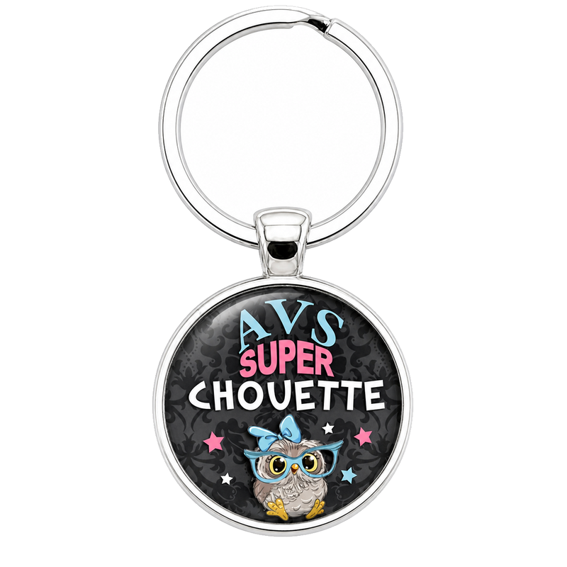 Porte-clé "AVS Super Chouette" Noir Cadeau de Fin d’Année d’École